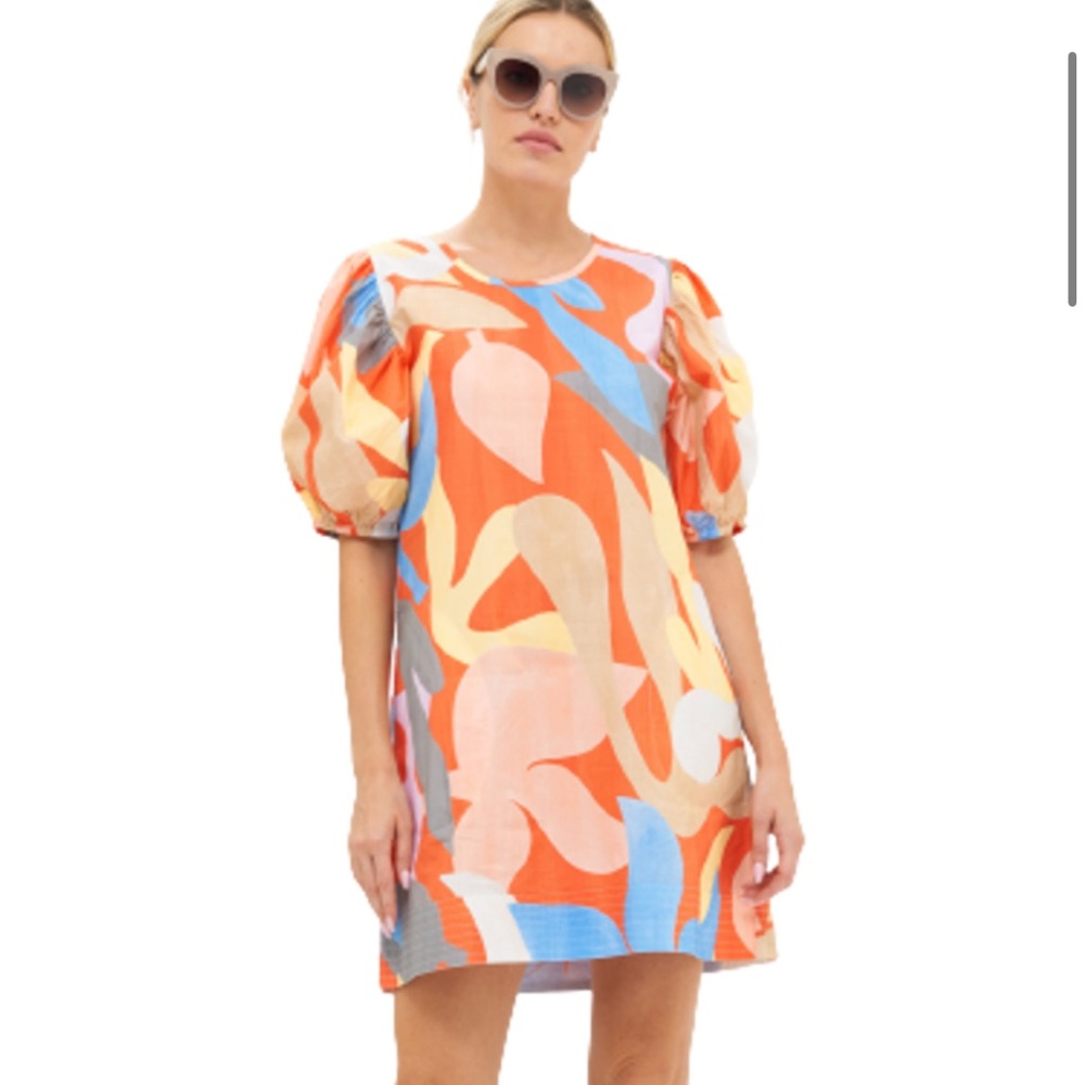 Oliphant Vibrant Puff Sleeve Mini Dress